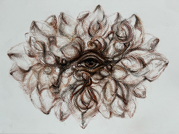 Eye of dahlia with pearls